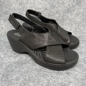 Bass Lite Makayla Sandals Womens 8.5 Black Comfort Slingback Hook & Loop Wedge